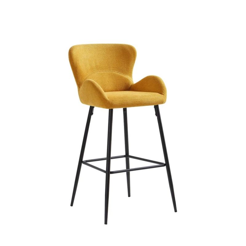 Modern Light Luxury Black Metal Legs and Black Padded Leather Seat Back Bar Stool for Bar