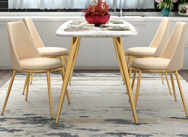 Scandinavian Light Luxury Small Apartment Dining Table with Gold Legs