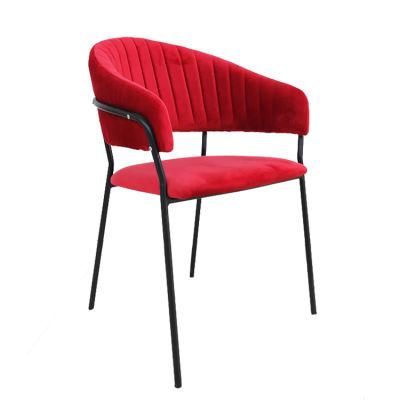 Wholesale Modern Design Chrome Iron Legs Dining Chair Red Velvet Dining Chair