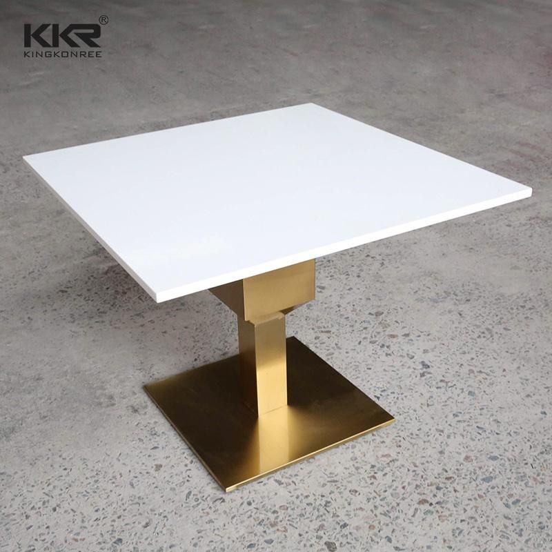 Modern Dining Room Gold Titanium Plating Base Square Tables Solid Surface Coffee Tables