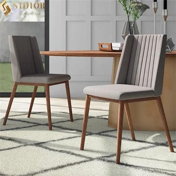 SGS Wood Grain Metal Legs Modern Fabric Upholstered Dining Chairs