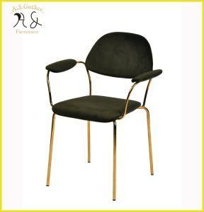 Modern Cafe Furniture Stackable Gold Frame Fabric Uoholstery Arm Chair