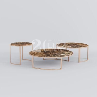 China Manufacturer Modern Round Design Gold Meatal Hotel Home Furniture Living Room Coffee Table