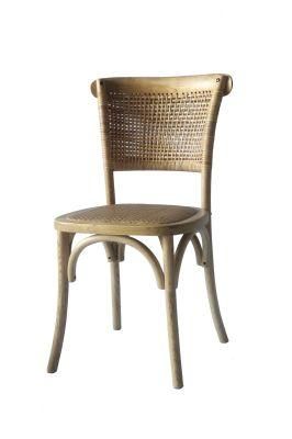 Kvj-7001r Traditional Solid Wood Rattan Stackable Dining Chair