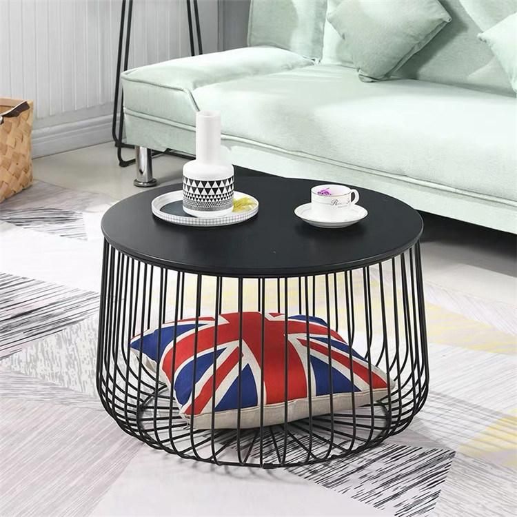 Modern Round Gold Metal Frame Storage Wood Removable Table Top Side Table for Living Room
