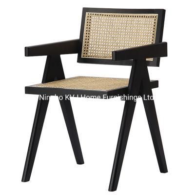 Kvj-6541b Black Solid Wood Rattan Dining Pierre Jeanneret Chair
