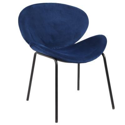 Atlantic Blue Velvet Upholstered Dining Chair Molded Plywood Lounge Chair Chrome Base Restaurant Chair