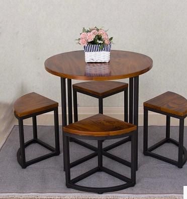 Solid Wood Metal Table and Chairs with High Quality (M-X3012)