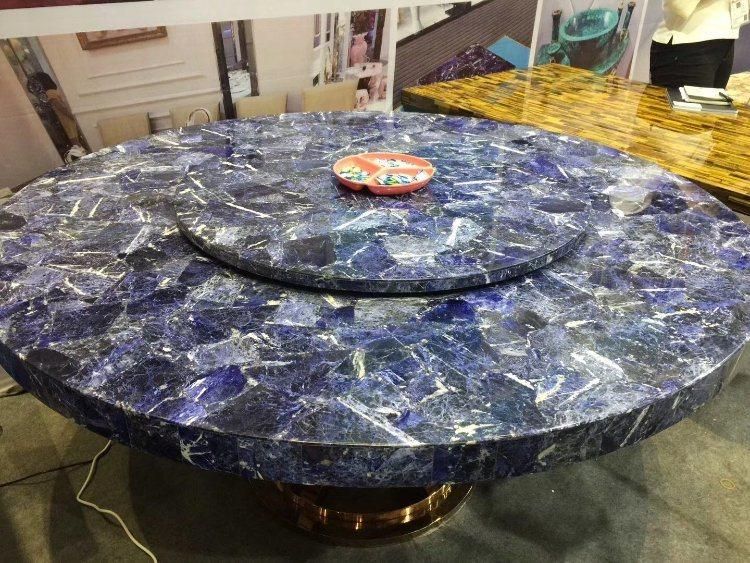 Modern Restaurant Home Dinner Furniture Marble Blue Gemstone Onyx Dining Table