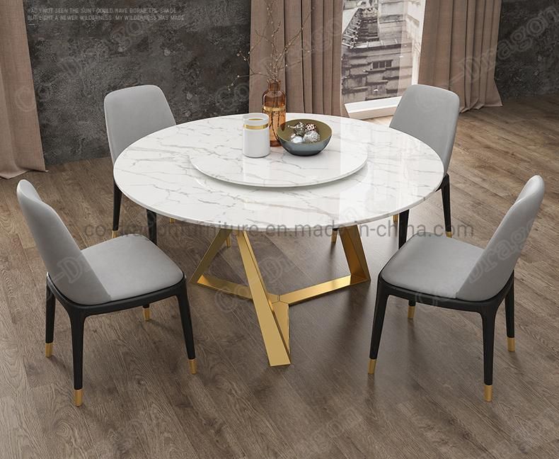 Modern Furniture Round Marble Top Dining Table with Steel Frame