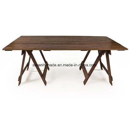 Rustic Industrial Trestle Dining Side Table with Folded Legs