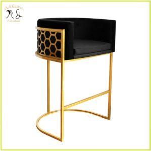 Luxury Golden Metal High Bar Stool Fabric Upholstery Restaurant Dining Bar Chair