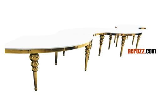 Party Wedding Table Gold Silver Stainless Steel Plating Marble Glass Desktop Glass Luxury Combination Banquet Table