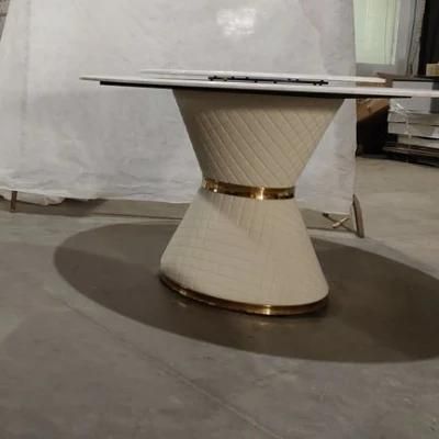 Marble Top Dining Table with Turntable Round Shape Unique Metal Base