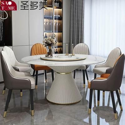 Round Rotary Dining Table with Rock Plate Top