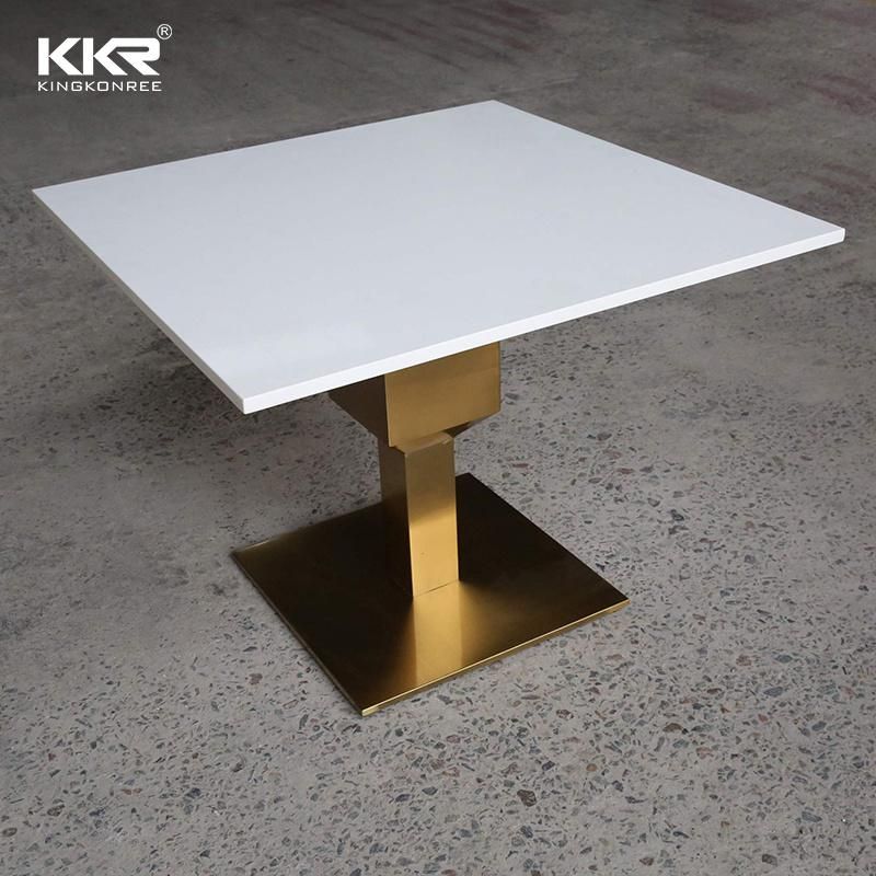 Modern Dining Room Gold Titanium Plating Base Square Tables Solid Surface Coffee Tables