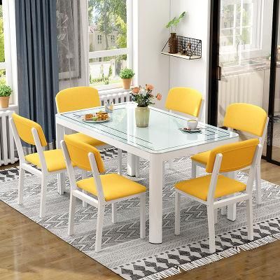 Modern Luxury Good Selling Desk Top Glass 6 Chairs Dining Table Set