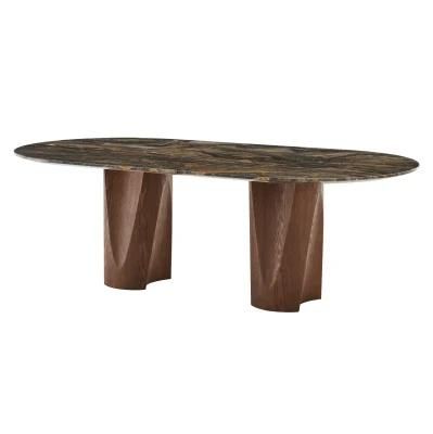 Italian Design Luxury Marble Top Dining Table Ash Wood Leg Table Dining Table for Living Room