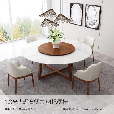 Nordic Marble Dining Table 8-Person Round Turntable White Solid Wood Dining Table Circle Dining Table