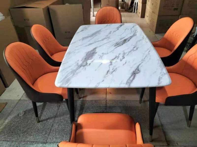 Latest Design Minimalism Marble Top Dining Table with Chairs