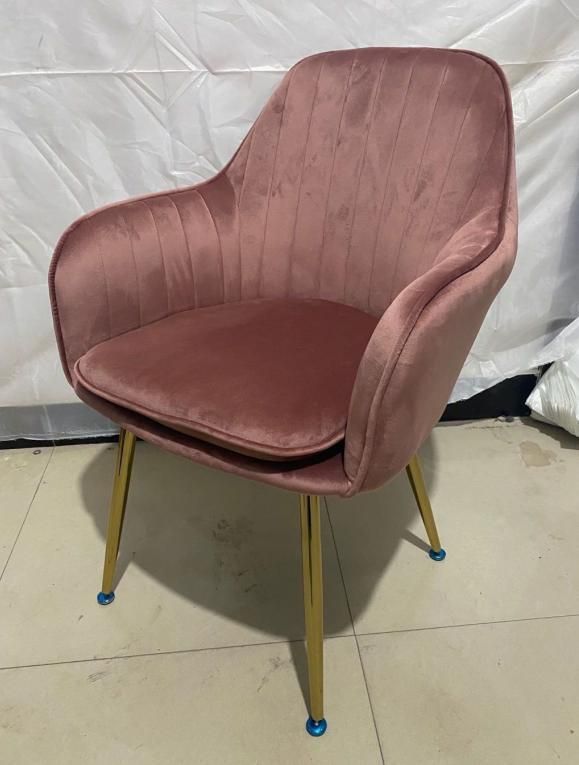 Factory Directly Luxury Design Fabric Modern Pink Velvet Accent Dining Chairs with Golden Legs