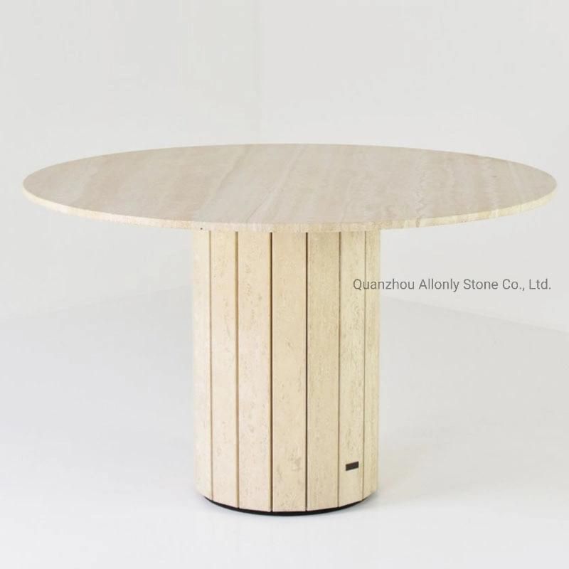 Modern Restaurant Furniture Round Travertine Dining Table