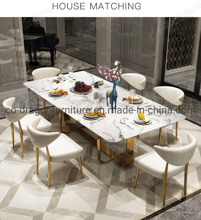 New Design Gold Stainless Steel Dining Table with Marble Top