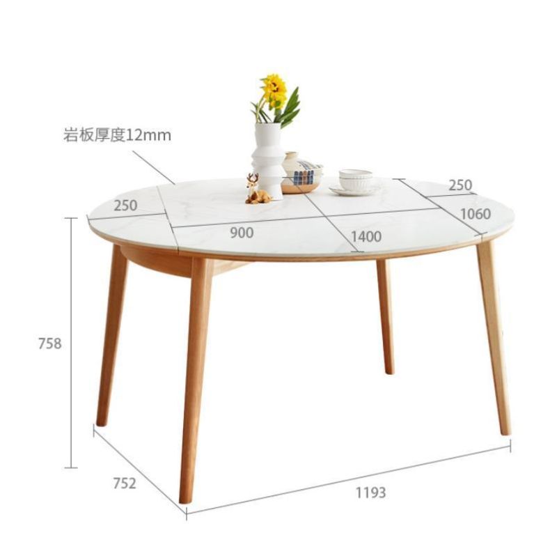 Hot Selling Solid Wood Feet Imported Ceramic Top Round Dining Unique Sintered Stone Table with Modern Solid Wood Chairs Home Furniture Dining Room Table