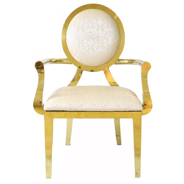 Hotel Wedding Hall Big Banquet Armchair with Gold Steel Frame
