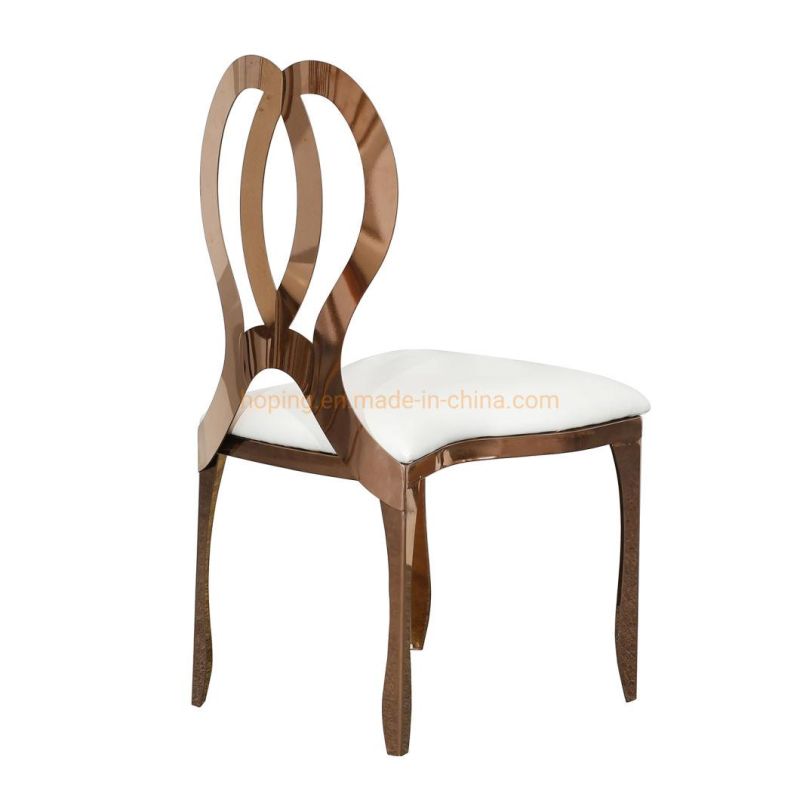 Colored Popular Heart Back Stainless Steel Chairs China Hoping Furniture Market White Outdoor Rose Gold Cheap Wedding Chairs for Sale