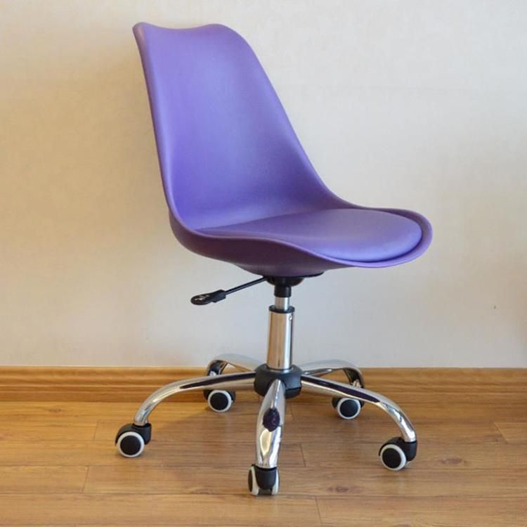 Modern Simple PP Plastic Swivel Chair Back Adjustable Seat Height Lifting Office Chair Metal Base with Pulley