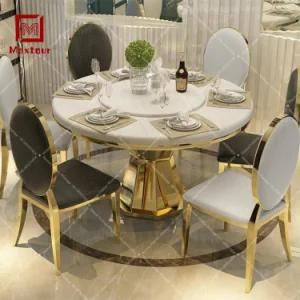 Round Stainless Steel Marble Rotating Dining Table for Wedding Events