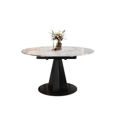 Bright Rock Slab Modern Minimalist Light Luxury Retractable Rotating Square Dining Table and Chair