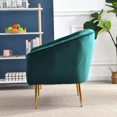 Modern Cheap Leisure Living Room Armchair Green Velvet Golden Plating Dining Chair with Flannel Seat Cushion