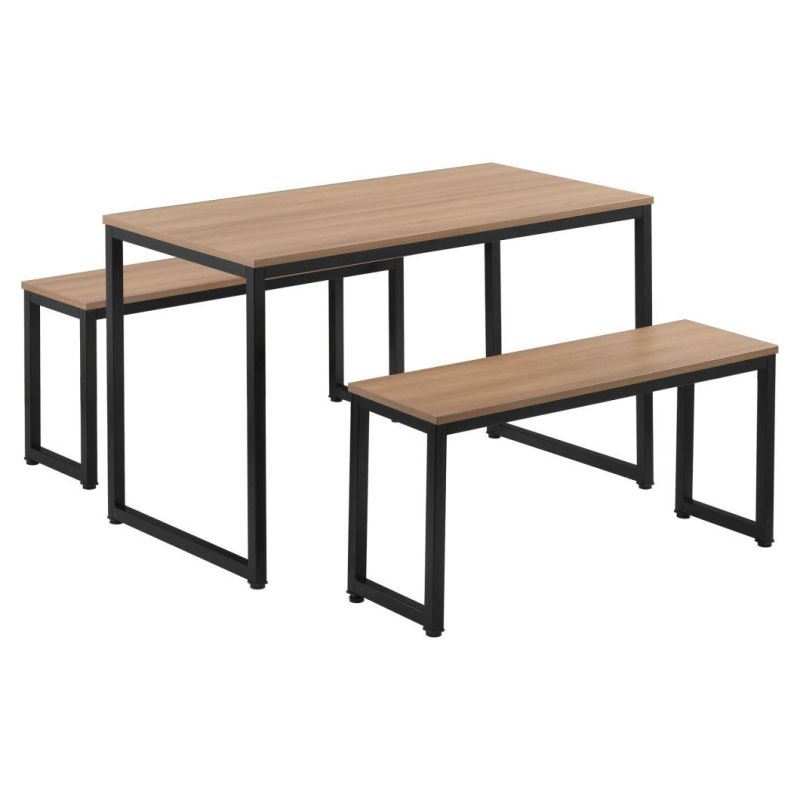 Wooden Top Dining Table with Metal Base Rectangular Dining Table for Restaurant or Coffee Shop