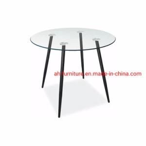 Transparent Round Tempered Glass Dining Table with Metal Legs