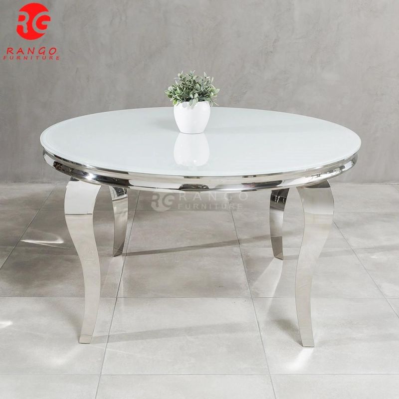 Foshan Luxury Big White Dining Table Round Dining Table 8 Seater Dining Room Set with Lazy Susan Top