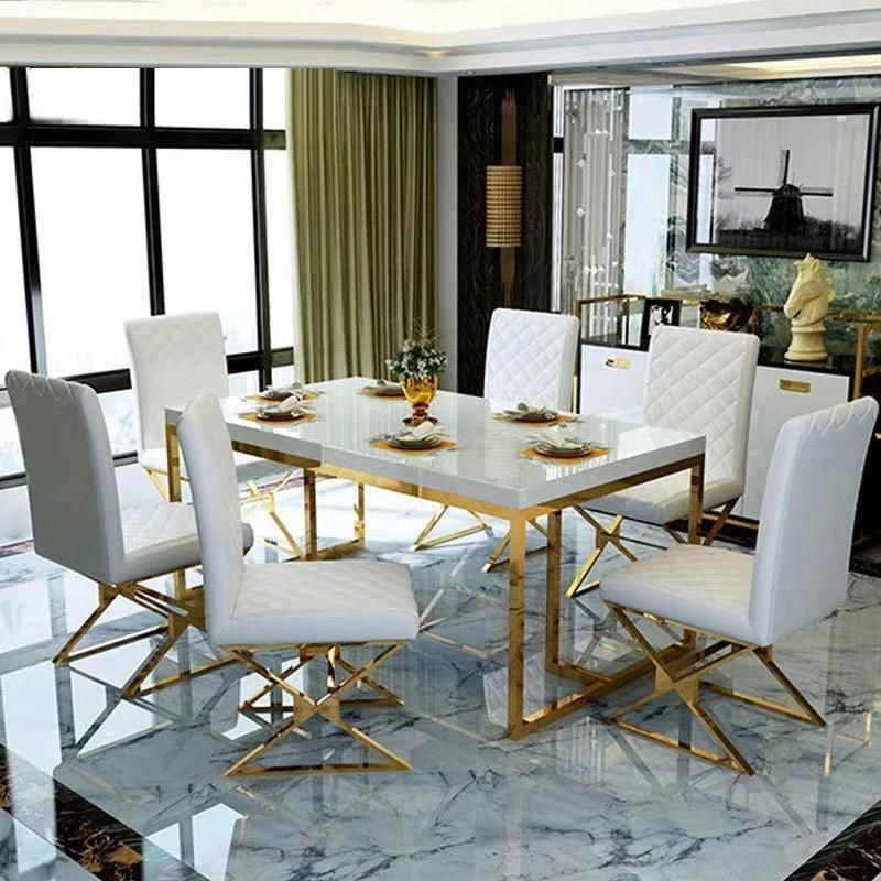 Wholesale Modern Luxury Design Glass Top Dining Room Table Stainless Steel Dining Table Set