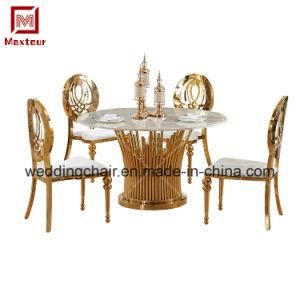 Royal 5 Person Gold Fashionable Design Stainless Steel with Marble Top Dining Table Set