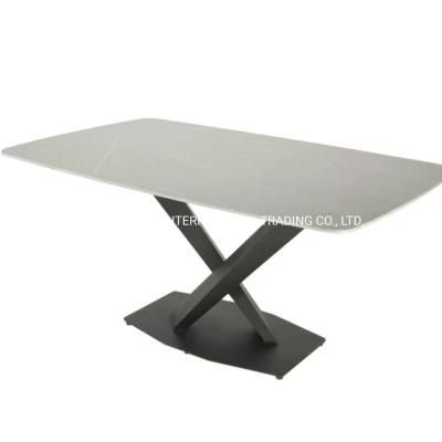 Modern Ceramic Top Extendable Dining Dinner Table Contemporary Extending Dining Table Artificial Marble Extending Dining Table