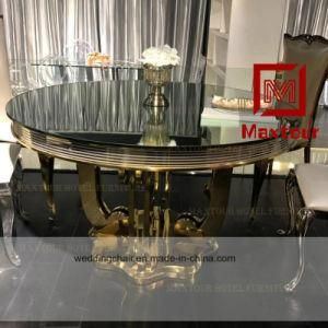 Golden Dining Table with Mirrored Glass Top for 6 Peoples