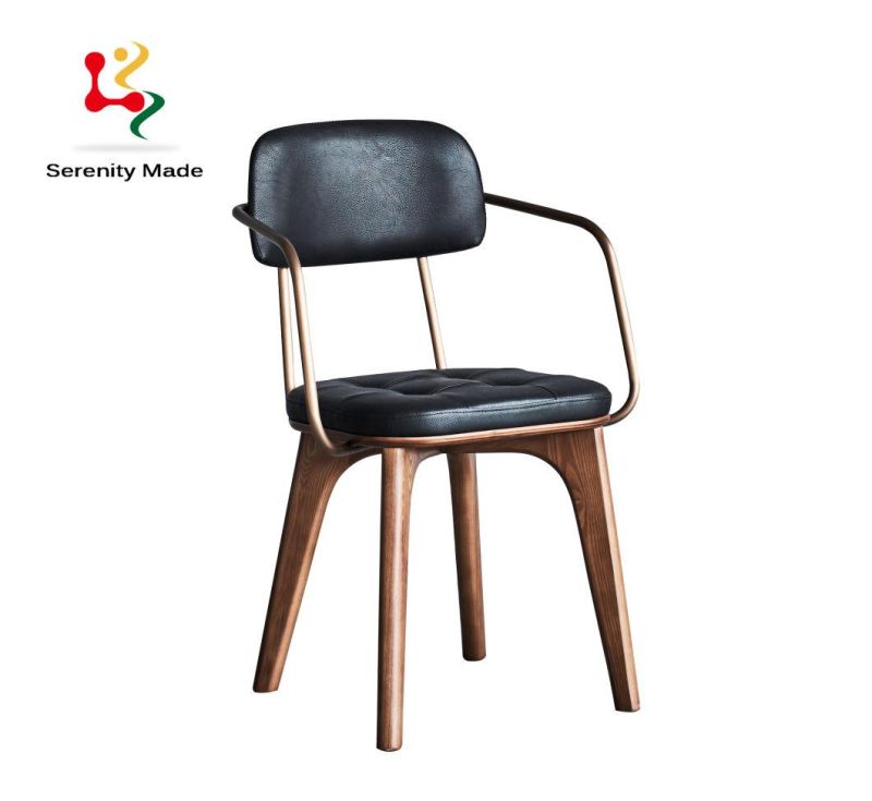 Restaurant Modern Furniture Solid Ash Wood Dining Chair with Arm