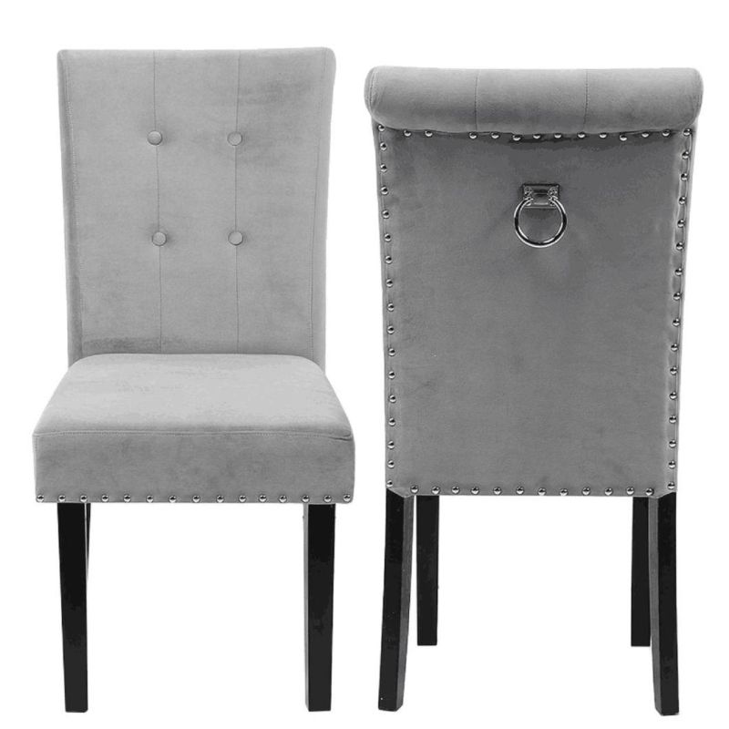 Family Furniture Velvet Solid Wood Legs Black Backrest Iron Ring Pull Design Upholstered Dining Room Chair