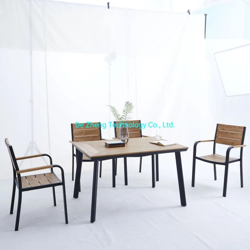 Aluminium Hotel Outdoor Dining Restaurant Rectangle Teak Wood Table for 6 People