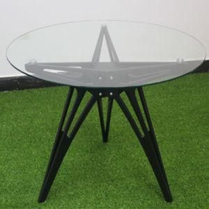 Simple Design Three Wooden Leg Glass Top Coffee Table