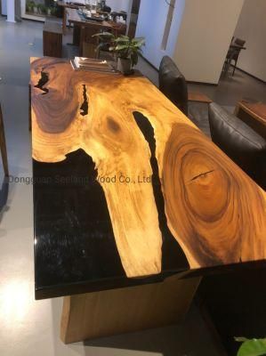 Custom Size Walnut Wood Dining Table with Live Edge for Luxury Furniture