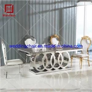 Home Use Silver Colour Stainless Steel 4 Round Base Marble Top Dining Table