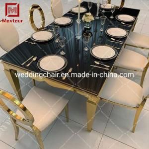 8 to 10 Person Black Tempered Glass Gold Stainless Steel Wedding Table