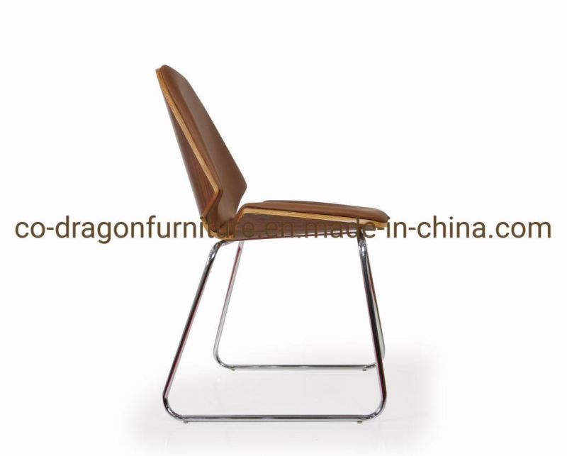 Modern Wooden Furniture Dining Chair with Leather and Metal Legs