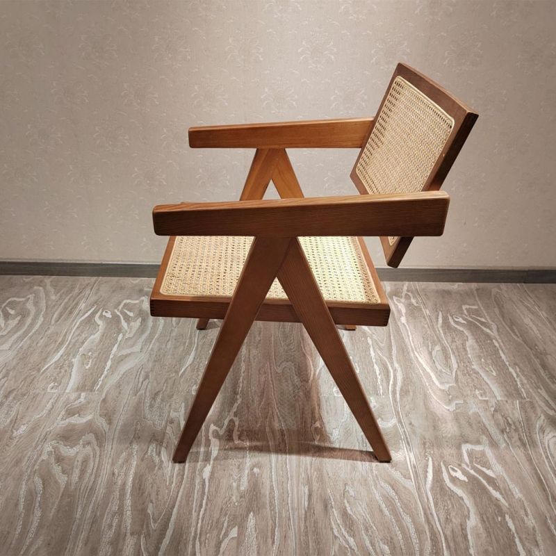Nordic Design Wooden Real Cane Rattan Dining Chair